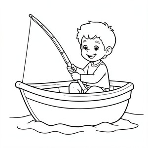 Một người đàn ông hạnh phúc câu cá từ chiếc thuyền nhỏ của mình