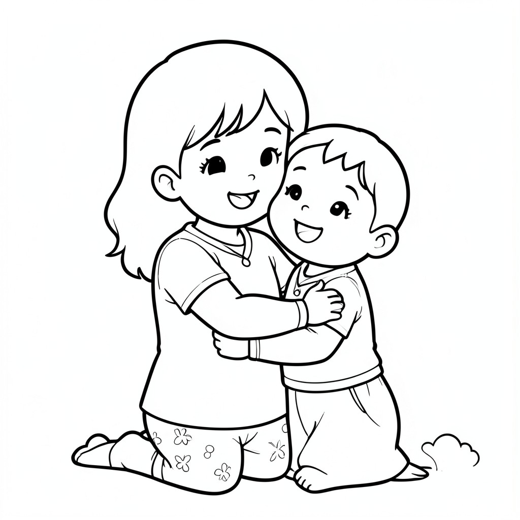 Mother hugging her child is easy to draw