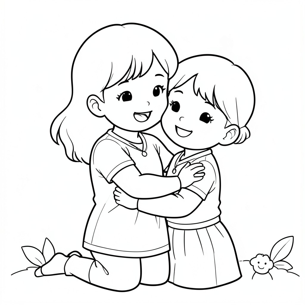 Mother hugging her daughter is easy to draw