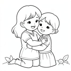 Mother hugging her daughter is easy to draw