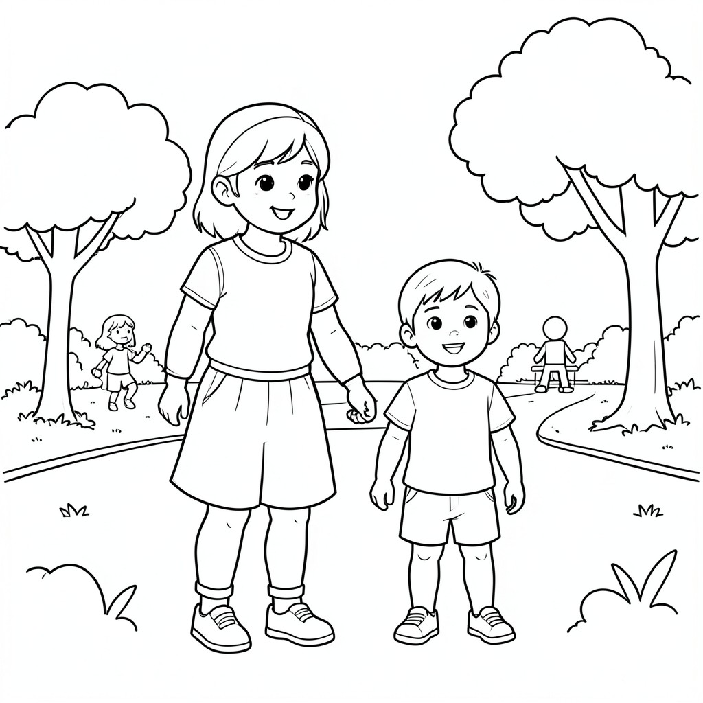 Photo of a 36-year-old mother going to the park with her 9-year-old child