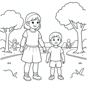 Photo of a 36-year-old mother going to the park with her 9-year-old child