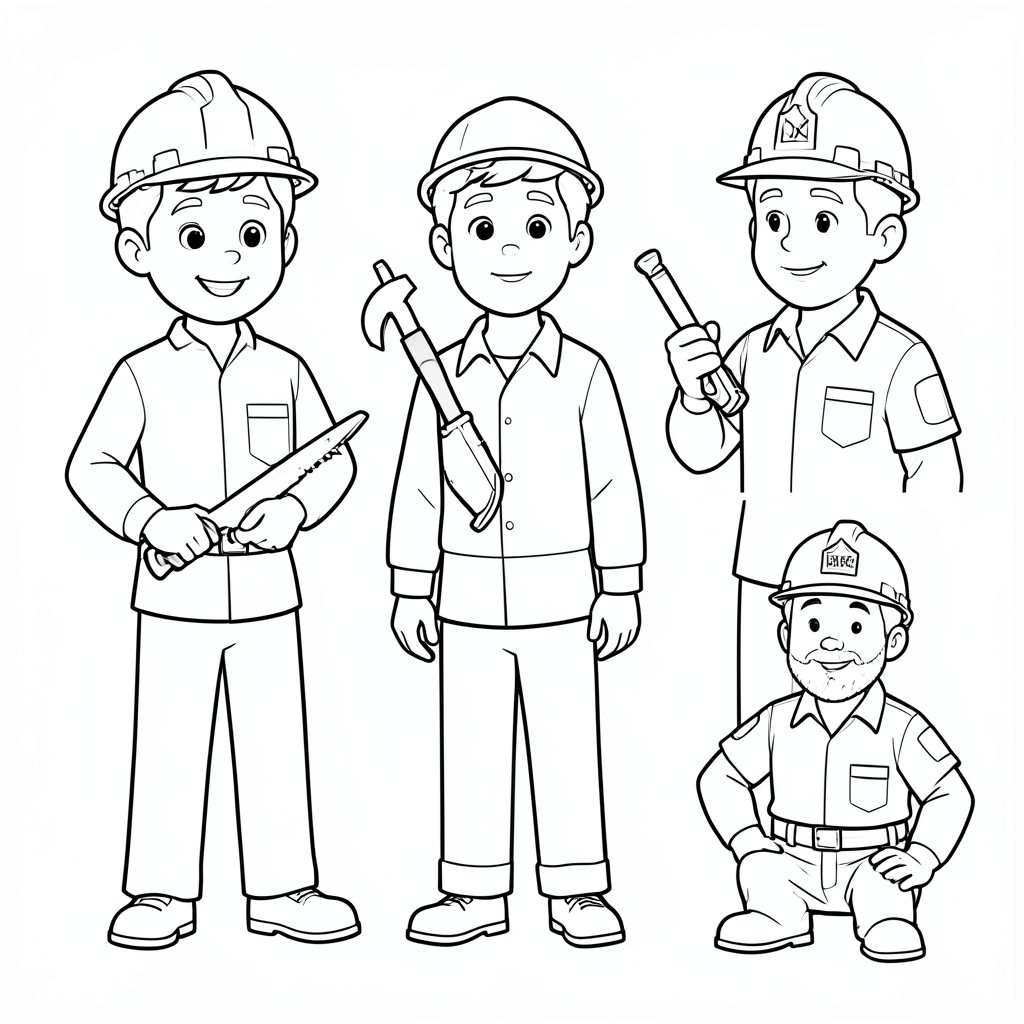 Một phác thảo đen trắng đơn giản của một thợ mộc, thợ sửa ống nước, thợ điện, anh chàng kỹ thuật thang máy