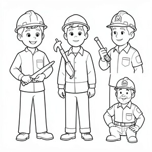 Một phác thảo đen trắng đơn giản của một thợ mộc, thợ sửa ống nước, thợ điện, anh chàng kỹ thuật thang máy