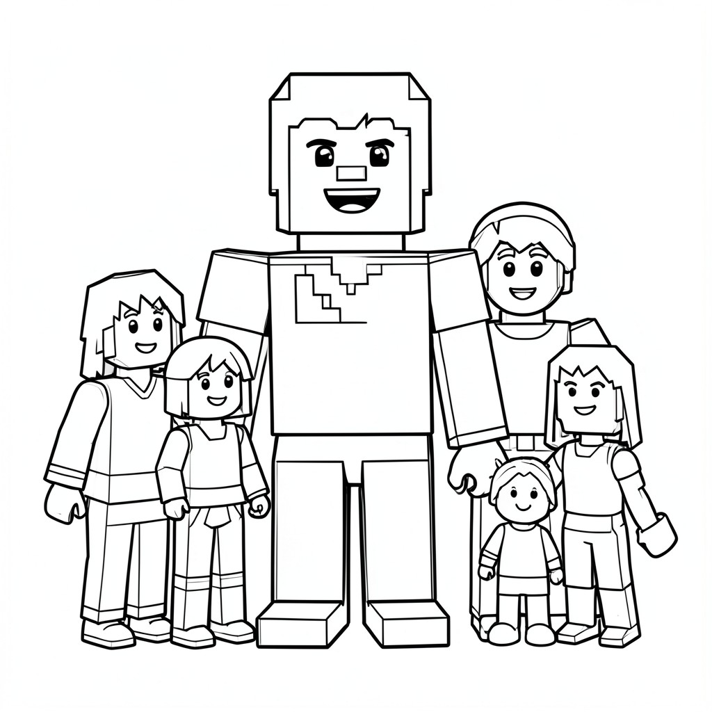 Minecraft steave với các thành viên trong gia đình