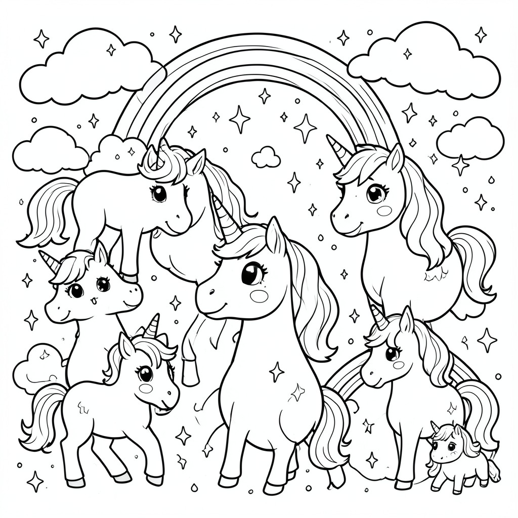 cute adorable kawaii baby unicorns , with attitudes ,with magical backgrounds of clouds and sprinkles and rainbows
 