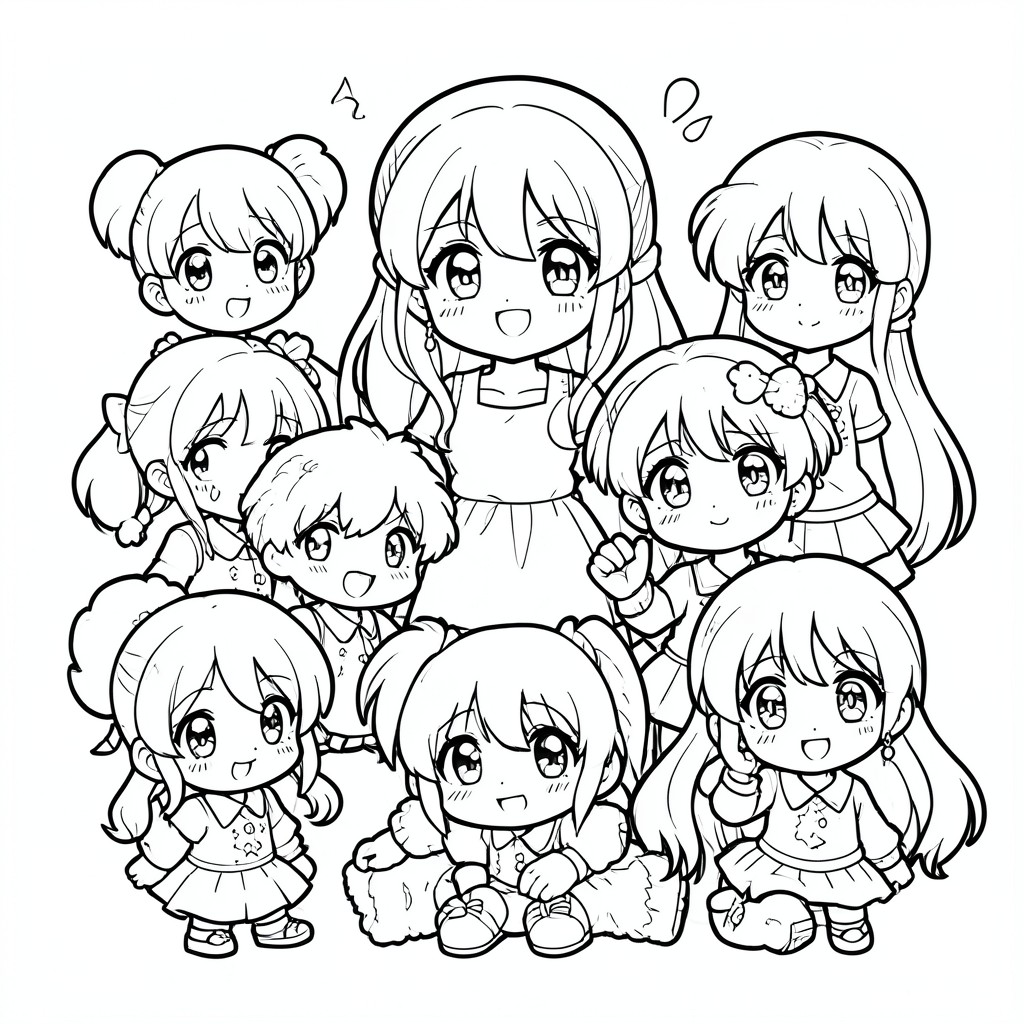 Nhóm nhân vật anime kawaii pixel arcade
