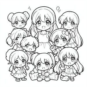 Nhóm nhân vật anime kawaii pixel arcade