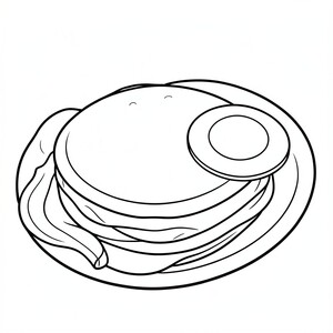 Breakfast with pancake, bacon, and egg