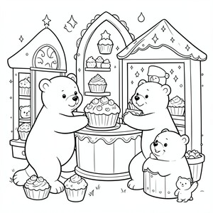 A magical bakery run by adorable bears making giant cupcakes.