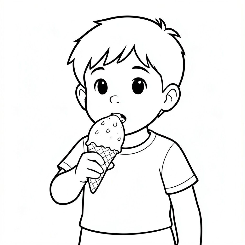 Một cậu bé đang ăn kem
