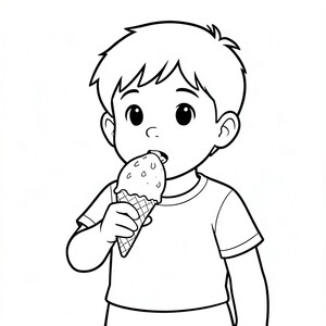Một cậu bé đang ăn kem
