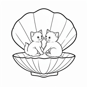 Một cái mai mở ra, có thể nhìn thấy đáy và trên cùng của vỏ nhưng mở ra với một con mèo con và mẹ của nó ngồi bên trong