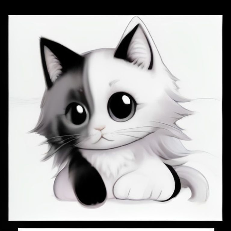 Một chú mèo kawaii với đôi mắt dễ thương và rõ nét. Con mèo dễ thương đang vẽ cầu vồng trên toan với cây cọ trong tay. Con mèo được bao quanh bởi những giọt màu rơi từ trên trời, một trang sách tô màu đơn giản, tranh vẽ đường nét đen trắng, những đường nét tinh tế, đen trắng, trống rỗng để tô màu    