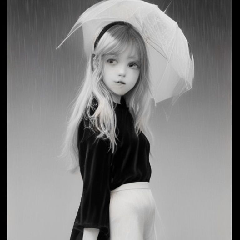 A cute girl dacning in the rain
