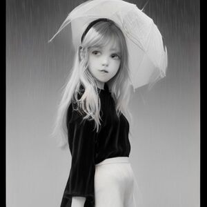 A cute girl dacning in the rain