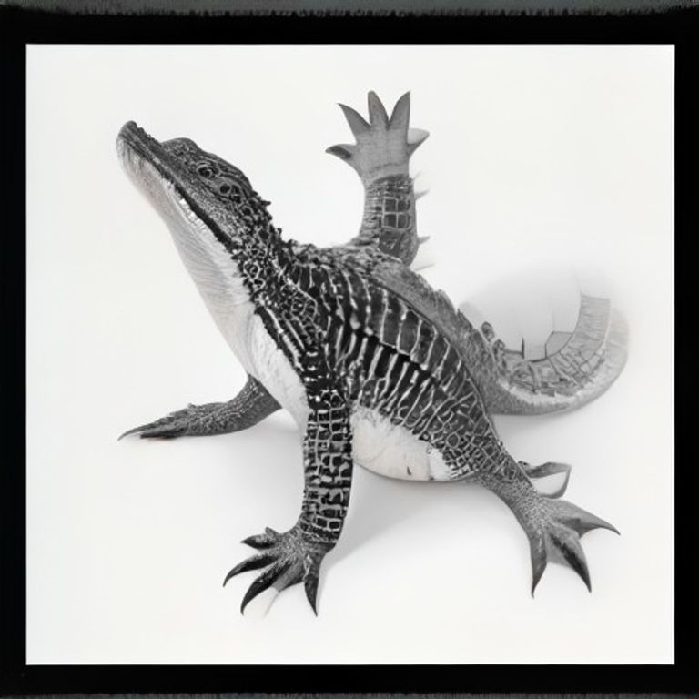 Cute alligator for a children's coloring book, full body, smiling, simple swamp plants around it, bold thick black outlines, clean white background, no shading, no color, simple cute cartoon style, large open areas for coloring