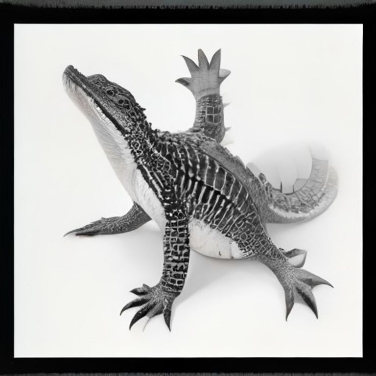 Cute alligator for a children's coloring book, full body, smiling, simple swamp plants around it, bold thick black outlines, clean white background, no shading, no color, simple cute cartoon style, large open areas for coloring FOR CHILDREN'S COLORING