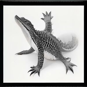 Cute alligator for a children's coloring book, full body, smiling, simple swamp plants around it, bold thick black outlines, clean white background, no shading, no color, simple cute cartoon style, large open areas for coloring FOR CHILDREN'S COLORING