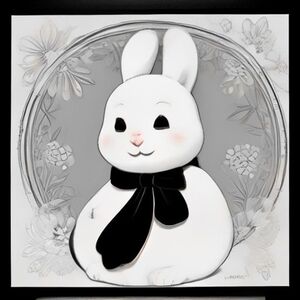 A cute chubby bunny sitting in a cheerful flower garden, holding a small flower in its paws, surrounded by daisies, tulips, butterflies, little mushrooms, and soft grass. The bunny has big sparkling eyes, round cheeks, long floppy ears, and a happy smile. Add a few fluffy clouds and a simple sun in the background. A4 portrait, black-and-white coloring page, bold clean outlines, thick line art, simple shapes, no shading, suitable for ages 5–10.