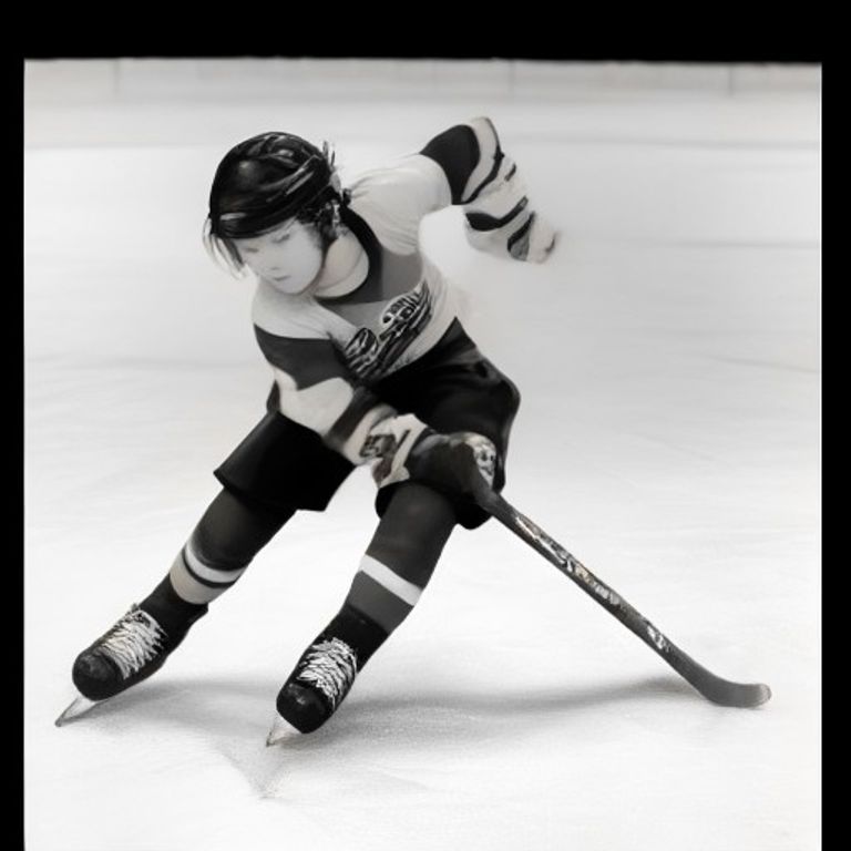 A cute young hockey player skating in an arena during a hockey game