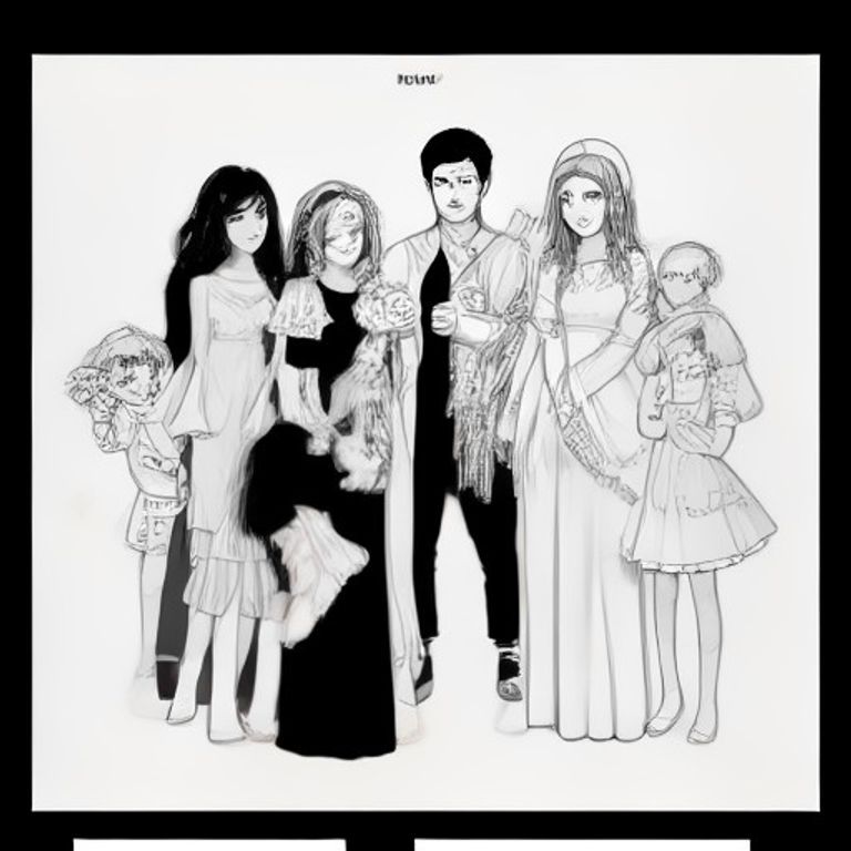 Concept: The Marigold family — a big, warm  Spanish family living in a cliffside house covered in flowers, each person with one small, whimsical gift.  first coloring page is about Baby Milo makes it rain (giant chubby baby, a few big raindrop shapes) — simplest page