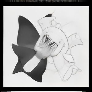 Coloring book page for kids, a happy hammerhead shark high-fiving a tiny friendly alien in a little UFO, thick black contours, plain white backdrop, simple sketch art --ar 8.5:11
