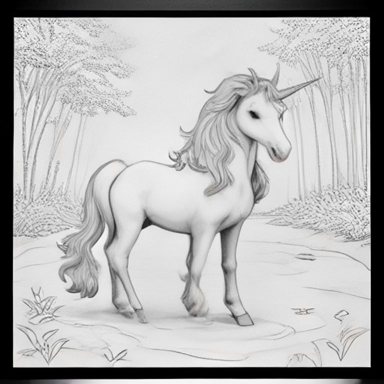 Cute unicorn In a forest and a river behind it 