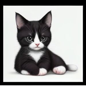 A simple early kids line-art scene of an adorable adorable kitten with a simple environment background, drawn with pure black outlines, clean lines, no shading, no gray tones, no color, white background, 300 DPI, letter-size portrait.