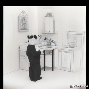 Cute cozy bear baking cookies in a small cottage kitchen. The bear is standing at a wooden counter rolling cookie dough, with a mixing bowl, a few cookie cutters, and a tray of cookies nearby. Simple cottage kitchen background with a small window, two shelves, and a few kitchen items. Black-and-white coloring book page for adults, cute cozy hand-drawn style, bold clean smooth outlines, large open spaces for coloring, simple shapes, low-to-medium detail, uncluttered composition, no tiny intricate patterns, no crosshatching, no grayscale, no shadows, no filled black areas, no text, pure white background. One complete scene filling a single portrait coloring page. Easy and relaxing to color.