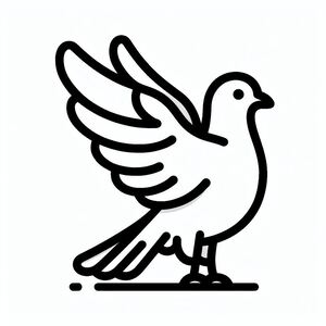 A black and white drawing of a bird