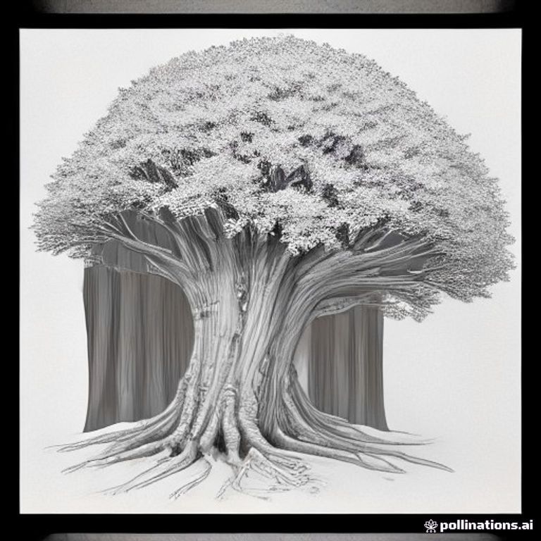 A large, sprawling oak tree with deep, detailed bark textures, a hollow for a small owl, and detailed acorns scattered at the roots.