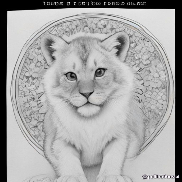 Cute baby lion sitting happily in a small flower garden, big friendly eyes, fluffy rounded mane, cheerful smile, three large simple flowers and a few leaves around it. Preschool coloring book illustration for ages 2-5, thick smooth black outlines, large simple shapes, minimal details, large open spaces for easy coloring, pure white background, black-and-white line art, centered composition, portrait orientation, clean printable design. No color, no shading, no gray, no text, no letters, no numbers, no watermark, no complicated background.