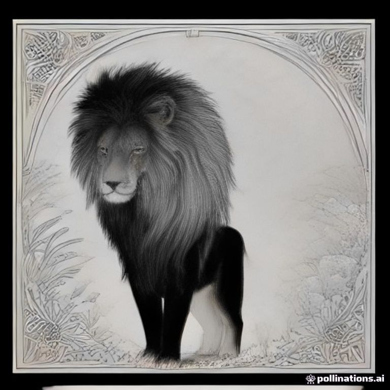 A profile view of a friendly lion, in a garden
, surrealist style