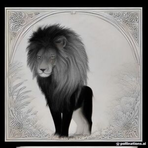 A profile view of a friendly lion, in a garden
, surrealist style