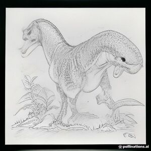 A cute T-Rex exploring a prehistoric jungle.
