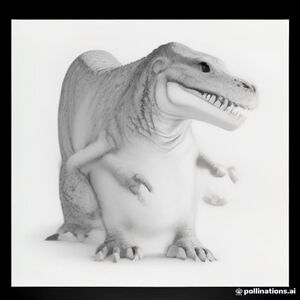 A cute baby T-Rex standing and smiling, tiny arms, big friendly eyes, short legs, simple friendly pose.