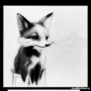 a fox drinking tea seating on a chair
