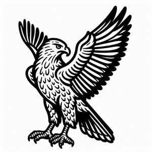 A black and white drawing of an eagle