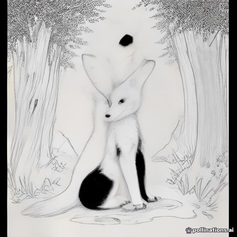 Cute baby fox sitting under a large tree in a magical woodland forest, simple bold black outlines, children's coloring book, large easy-to-color areas, white background, no shading, no gray, no color, no text