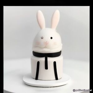 A cute kawaii bunny rabbit running a tiny cozy cake shop, standing behind a small bakery counter with a big happy smile. The bunny is wearing a cute little baker hat and apron. The shop is filled with adorable cakes, cupcakes, cookies, and pastries displayed on shelves. A cute cake shop storefront with a striped awning, flower pots, a small sign that says “CAKE SHOP,” and heart-shaped decorations. Simple children's coloring book illustration, black and white line art, thick clean outlines, large easy-to-color spaces, simple details, cute rounded shapes, no shading, no gray, no colors, plain white background, charming and wholesome, suitable for young children.