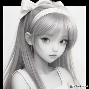 a close up of a anime girl with a headband with a bow her hair is in a bun