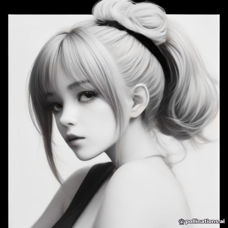 a anime girl close up. her hair is in a bun 
