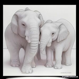 Black line art on white background. Two elephants share tea on a cozy sofa with small cakes on a side table. Outlines define cushions, teacups, and warm room details