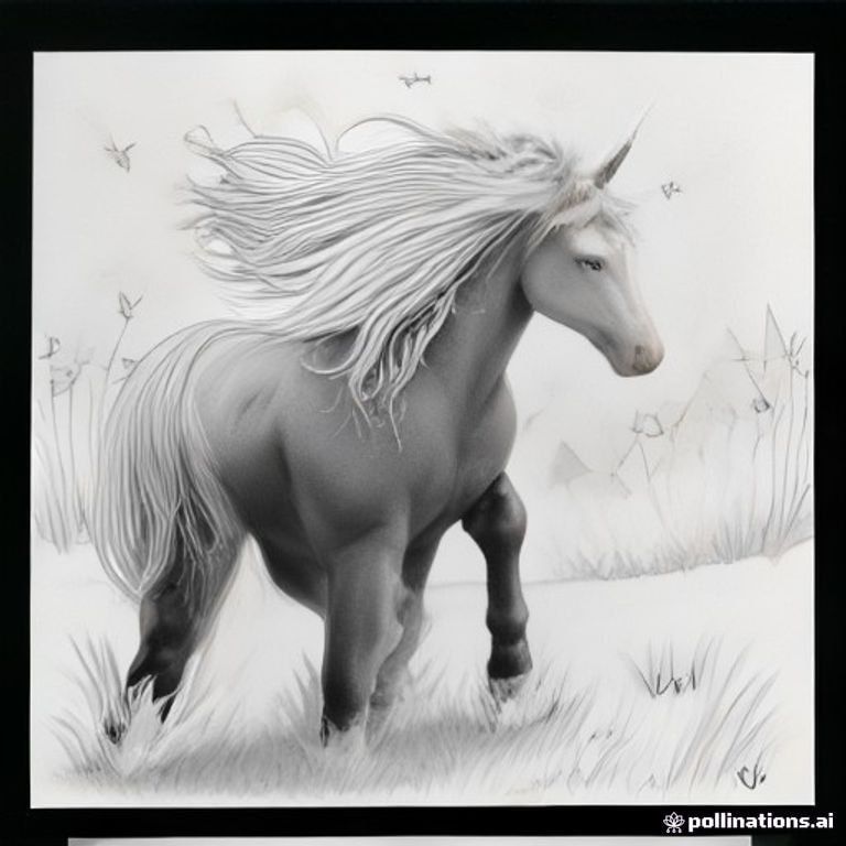 A picture with medium detail of a little unicorn playing in a field chasing some butterflies