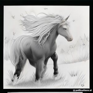 A picture with medium detail of a little unicorn playing in a field chasing some butterflies