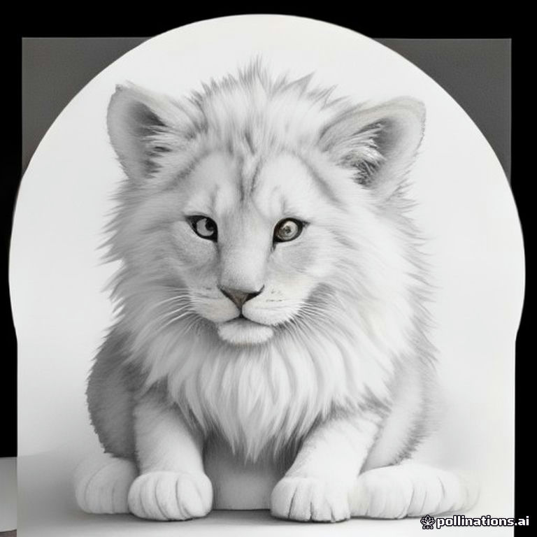 A cute baby lion sitting happily with a big fluffy mane, round eyes, tiny nose and smiling face. Add two small grass plants for 3 to 6 age kids and in need reference picture too