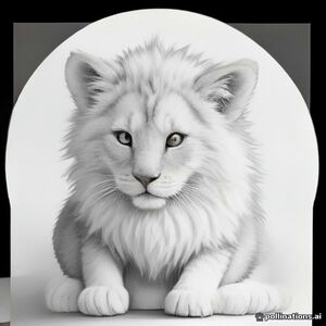 A cute baby lion sitting happily with a big fluffy mane, round eyes, tiny nose and smiling face. Add two small grass plants for 3 to 6 age kids and in need reference picture too