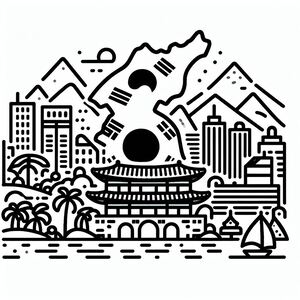 A black and white drawing of a city