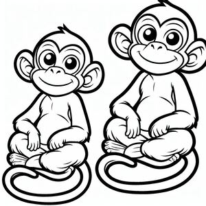 A pair of monkeys sitting next to each other